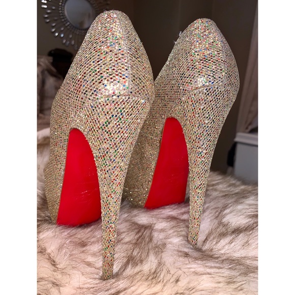 Gold Multi Lady Peep Glitter Platform Pumps - Picture 5 of 7